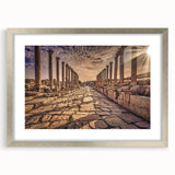 Textured abstract art print depicting a Middle Eastern scenery in muted earth tones on a framed canvas.