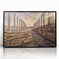 Large abstract wall art depicting a Jordanian landscape, in muted earth tones on a framed acrylic.