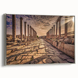 Framed canvas depicting a vintage-style Jordan landscape with vibrant colors on a black background.