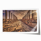 Extra large wall art depicting Middle Eastern Jordan scenery in muted earth tones on rolled canvas.