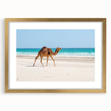 Extra large textured abstract art print of a Middle Eastern scenery in muted gold tones, framed with a mat.