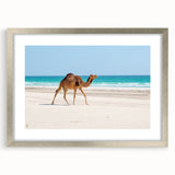 Textured abstract art print of Middle Eastern scenery in muted earth tones, framed in silver, ideal for bedroom art.