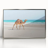 Mid-century modernist art depicting an abstract Middle East Oman scenery in silver acrylic, ideal for modern art wall decor.