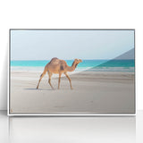 Art deco poster of Oman scenery in muted earth tones, acrylic framed, ideal for modern art wall decor.