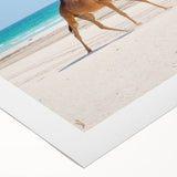 Art deco poster of an Omani landscape in muted earth tones on rolled canvas, suited for dining room decor.