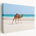 Side view of a stretched canvas featuring a serene Middle Eastern landscape in earthy tones, ideal for kitchen wall art.