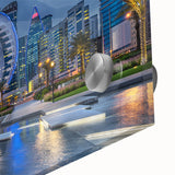 Large abstract wall art depicting Qatar scenery in muted earth tones on acrylic glass, suitable for dining room ambiance.