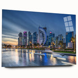 Large abstract wall art depicting a Middle Eastern scenery on acrylic glass, using earth tones.