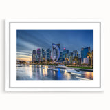 Abstract art print of Qatar scenery in muted earth tones on a white-matted framed poster, suitable for dining room decor.