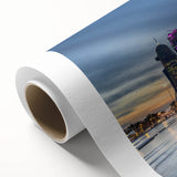 Art Deco style poster of a Middle Eastern Qatar scenery in muted earth tones on rolled canvas, ideal for nursery wall art.