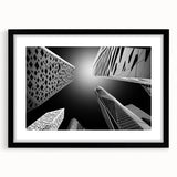 Extra large abstract art print of a colorful, textured Middle Eastern scenery on a black framed canvas.