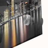 Large abstract wall art of Abu Dhabi skyline in muted earth tones on acrylic glass, ideal for dining room ambiance.