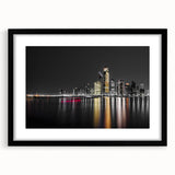 Abstract art print of Abu Dhabi skyline in vibrant colors on a textured, extra large canvas, ideal for living room decor.
