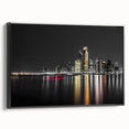 Framed canvas featuring a black and white landscape of Abu Dhabi, ideal for bedroom wall art.