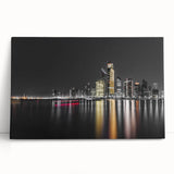 Black and white stretched canvas of Abu Dhabi skyline, ideal for kitchen wall art or bedroom ambiance.