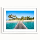 Abstract art print featuring a serene oceanic scene in cool blue and white tones on a framed white mat.