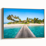 Framed canvas featuring a vintage-style landscape painting of a serene Fiji scenery, ideal for bedroom wall art.