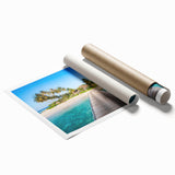 Extra large rolled print of Fiji scenery with vibrant floral elements, ideal for classy bathroom wall art.