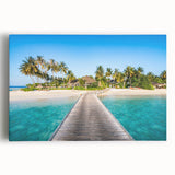 Black and white stretched canvas featuring a serene Fiji beach scene, ideal for kitchen wall art.