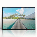 Large abstract wall art depicting the serene Tahitian landscape in muted earth tones, framed in black acrylic.