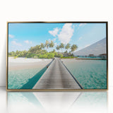 Framed acrylic print of a Tahitian coastline in soft pastel shades, ideal for modern art wall decor.