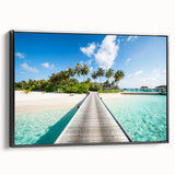 Black and white landscape art of Tahiti, framed canvas, ideal for bedroom decor, in a vintage poster style.