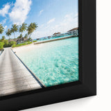 Framed canvas of a textured black wall art depicting vibrant Tahitian scenery, ideal for extra large living room decor.