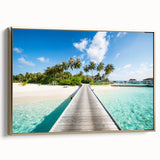 Framed canvas featuring a vintage-style landscape of Tahiti with muted earth tones, ideal for bedroom wall art.