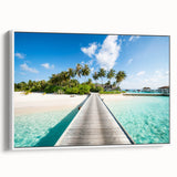 Vintage poster art of Tahitian scenery in colorful hues on a large framed canvas, ideal for living room decor.