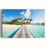 Black and white photograph of Tahiti's coastline on stretched canvas, suitable for kitchen art.