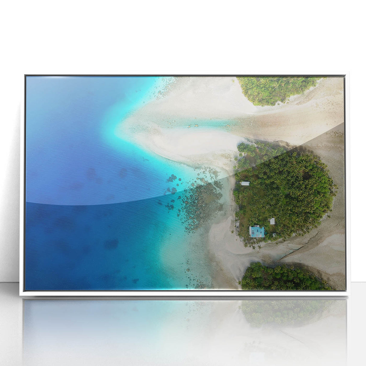 Framed acrylic print of an art deco style oceanic scene with pastel blue and white tones, suitable for nursery wall art.