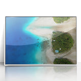 Framed acrylic print of an art deco style oceanic scene with pastel blue and white tones, suitable for nursery wall art.