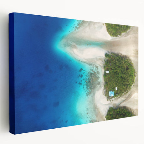 Side view of a stretched canvas featuring a serene Micronesian landscape, ideal for kitchen wall art.
