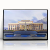 Art deco poster of Auckland skyline in muted gray and blue tones, framed acrylic, ideal for modern art wall decor.