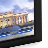 Extra large framed canvas featuring a textured depiction of Auckland's skyline in black with colorful accents.