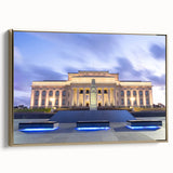 Framed canvas of Auckland skyline in black and gold tones, ideal for bedroom wall art.