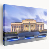 Panoramic view of Auckland skyline in muted blue tones on a large stretched canvas, suitable for kitchen wall art.