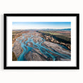 Extra large, colorful abstract art print of a textured New Zealand Canterbury scenery on a framed black mat.