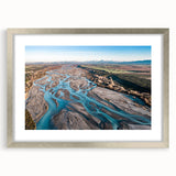 Textured abstract art print of Canterbury, New Zealand in silver frame, featuring muted earth tones, ideal for bedroom art.