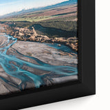 Extra large framed canvas of a textured black wall art depicting colorful Canterbury, New Zealand scenery.