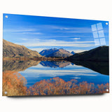 Acrylic print of a large abstract depiction of Otago, New Zealand in muted blue and gray tones.