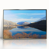 Mid-century modernist art depicting Otago, New Zealand landscape in acrylic, framed in silver, suitable for nursery wall art.