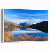 Framed vintage poster art of Otago, New Zealand in vibrant colors on canvas, ideal for living room decor.