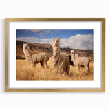 Extra large abstract art print of a Bolivian landscape in textured gold frame, ideal for living room decor.