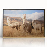 Acrylic print of a Bolivian landscape in muted earth tones, framed in gold, suitable for modern art wall decor.