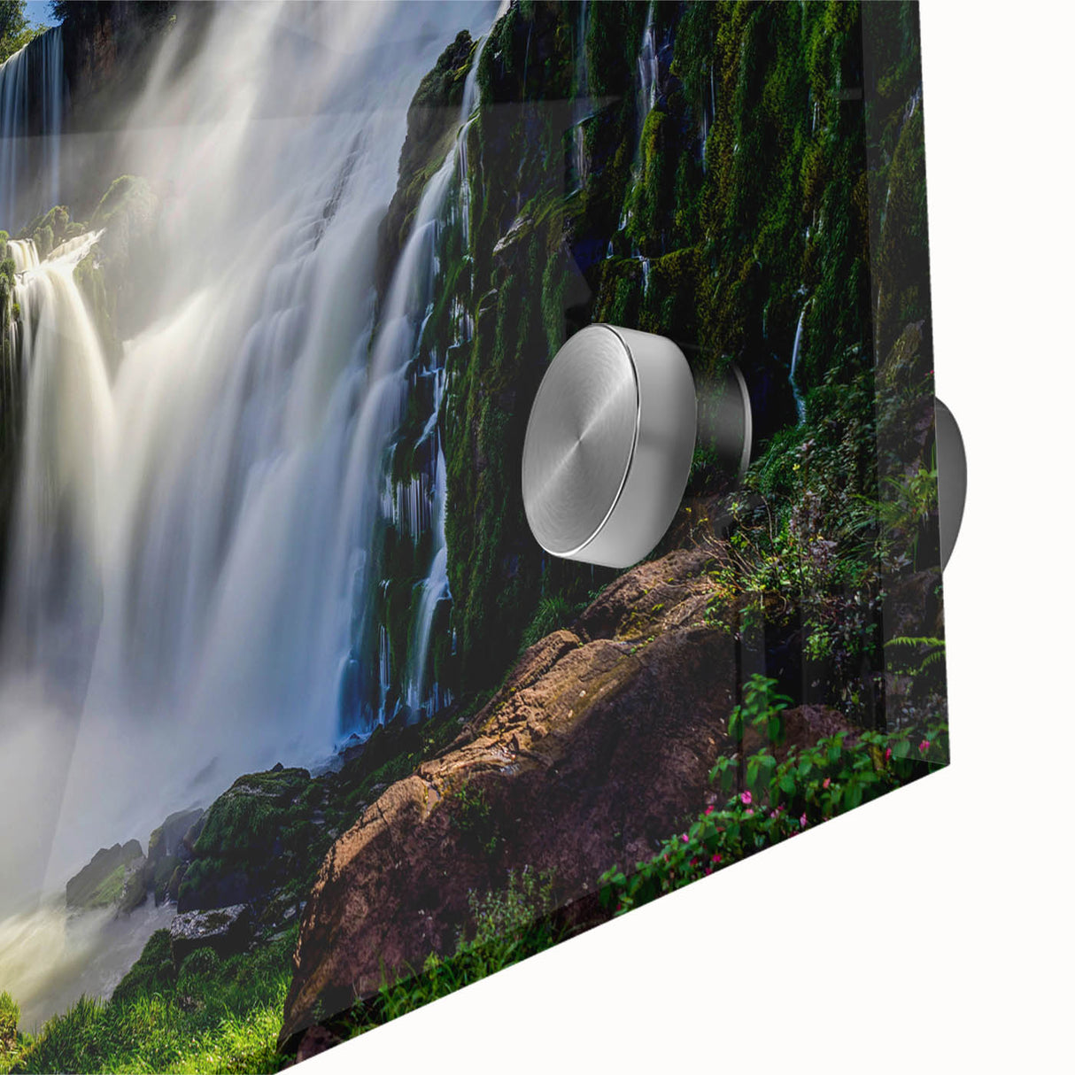 Large abstract wall art of a Brazilian landscape in vibrant hues on acrylic glass, ideal for dining room ambiance.