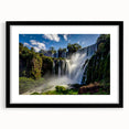 Extra large abstract art print of a vibrant, colorful Brazilian landscape on textured canvas, framed in black.