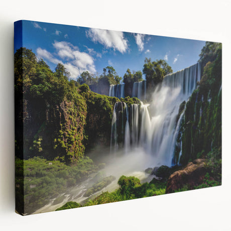 Large canvas print of a Brazilian landscape in vibrant green and blue tones, ideal for kitchen wall art.