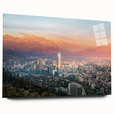 Acrylic print of a large abstract depiction of Santiago, Chile in muted earth tones, ideal for bedroom or dining room art.