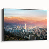 Black and white landscape art painting of Santiago, Chile on a framed canvas, ideal for bedroom wall decor.